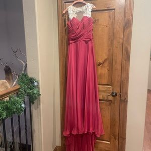 Long maroon and lace dress